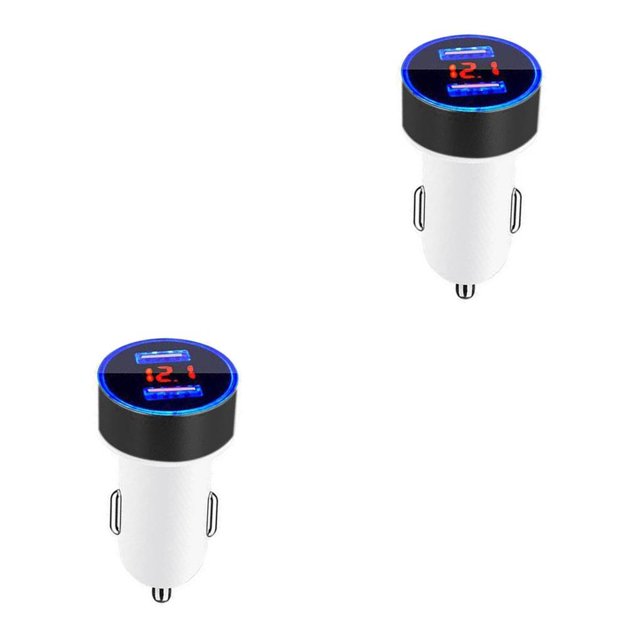 Sidaley DC 5V 3.1A Car Teléfono móvil Tablet Pantalla de dígitos Adaptador de carga USB portátil Automóvil Blanco Negro Blanco negro 2piezas
