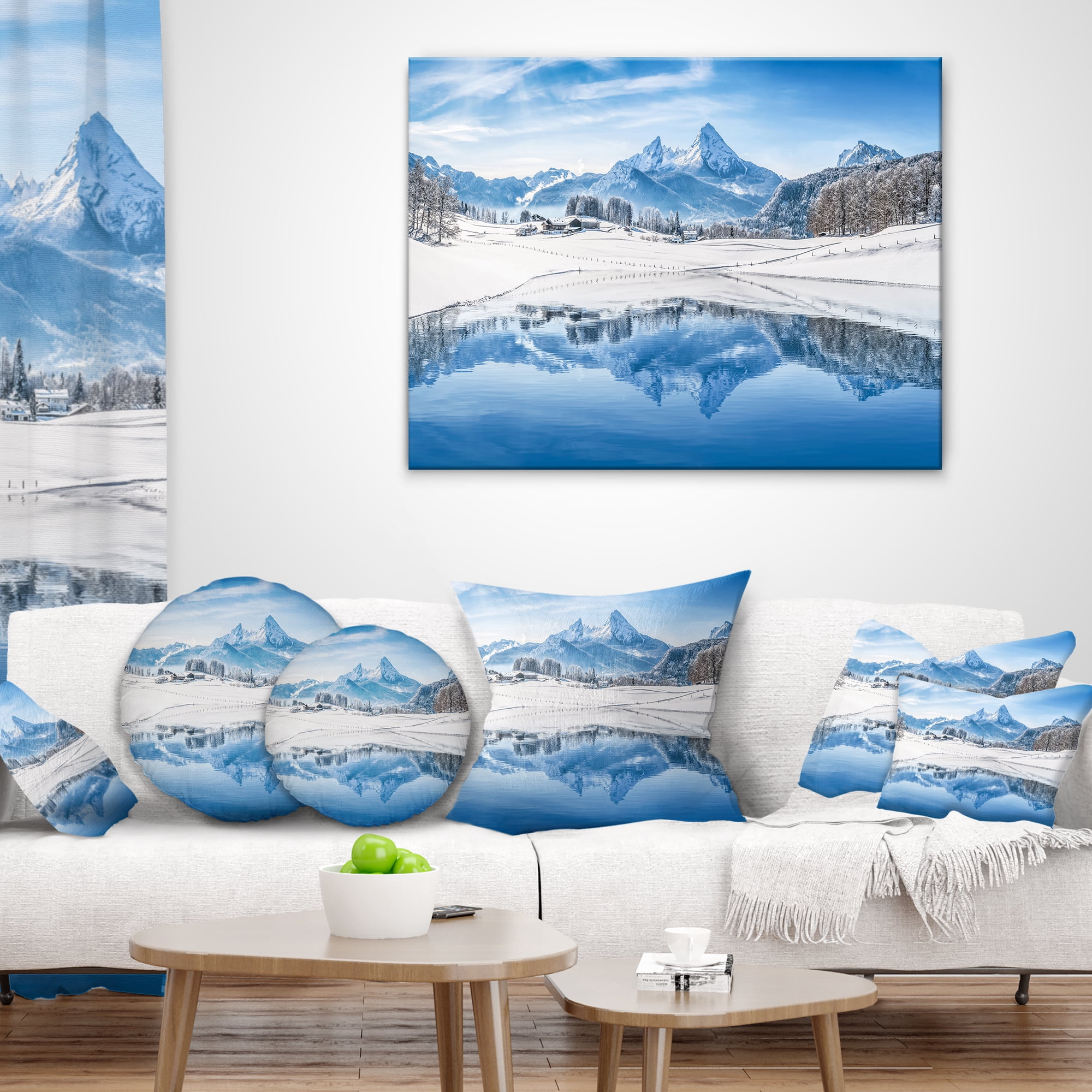 Designart Icy Winter Mountain Alps - Landscape Photography Throw Pillow - 16x16