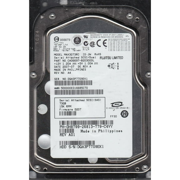 MAX3073RC, PN CA06697-B20300DL, Fujitsu 73GB SAS 3.5 Hard Drive