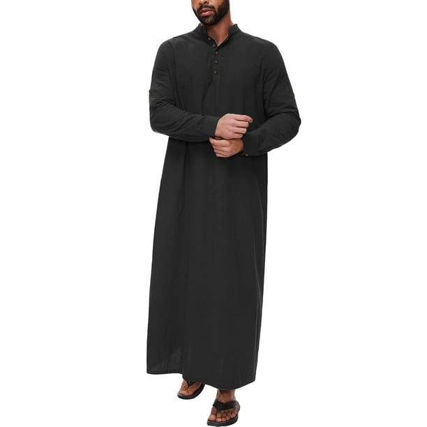 Bata musulmana larga de estilo árabe para hombre - Botones/Abertura lateral - Poliéster y algodón - Para el día a día/El trabajo - Tallas S-XXXL