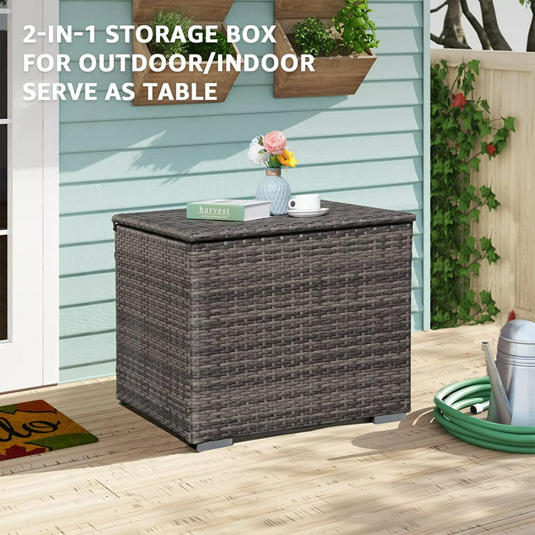 Sundale Outdoor Storage Box, 60 Gallon Patio Deck Boxes with Hinged Lid,  Outdoor Wicker Cushion Storage Container Bin Chest for Cover, Pillow, Towel  