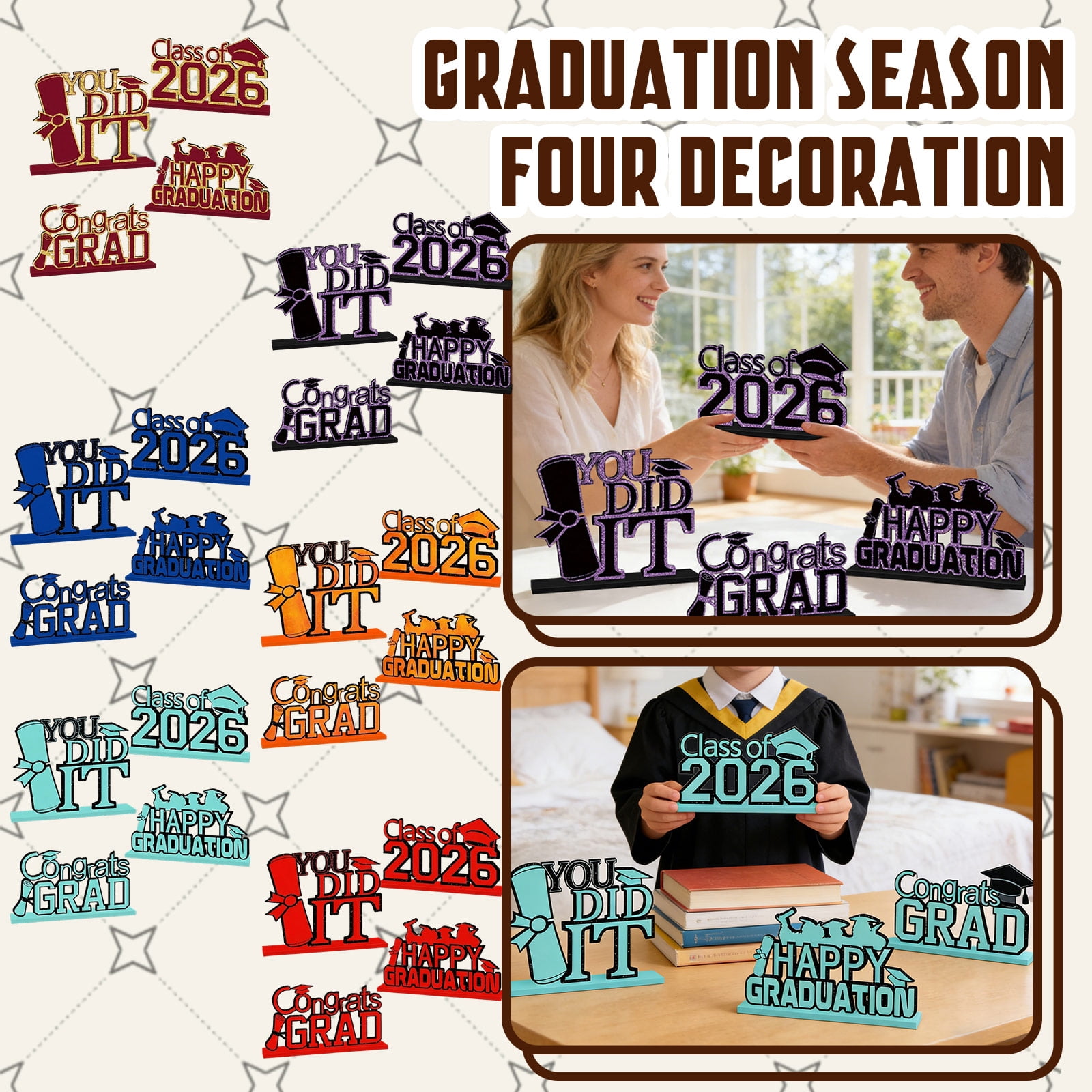 2026 Graduation Decorations | Purple Wooden Graduation Party Centerpieces, Class of 2026 Grad Party Decor for Table Display, 4 Pack Graduation Decor for Grad Parties