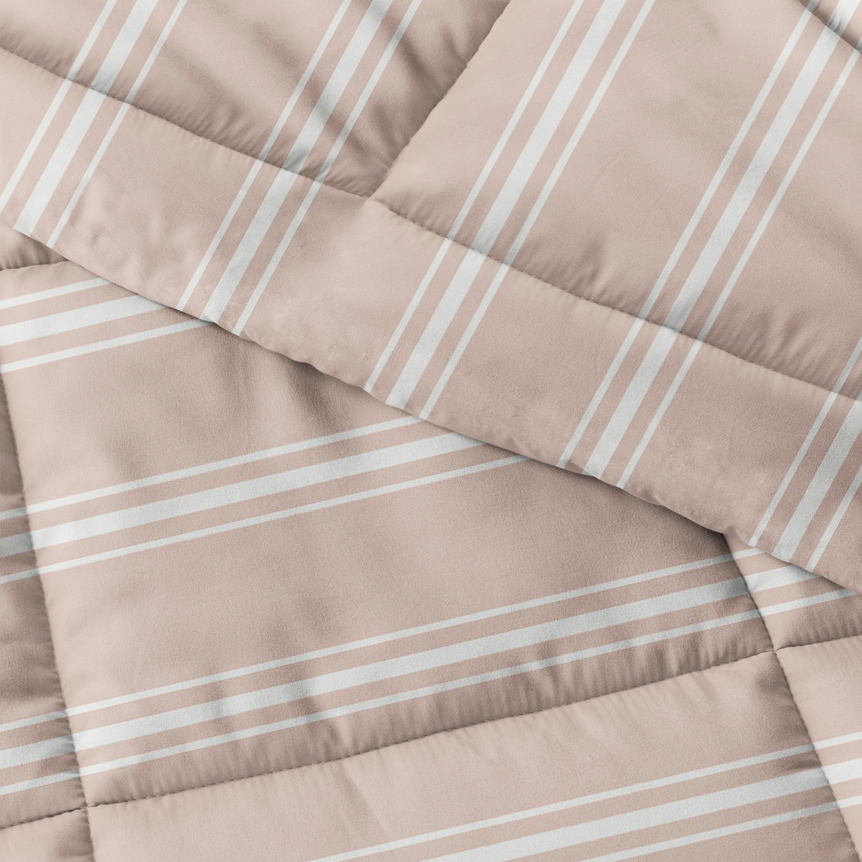 Noble Linens 3-Piece Rose Soft Stripe Reversible Print Comforter Set, King/CalKing