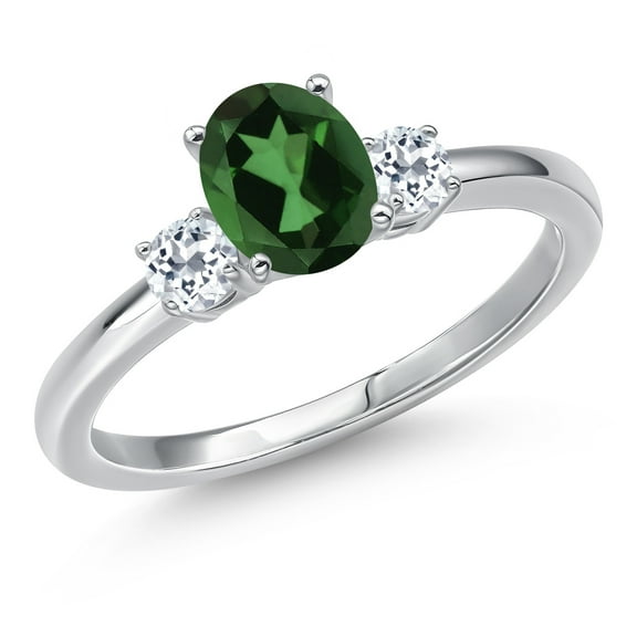 Gem Stone King 14K White Gold Emerald Envy Mystic Topaz and White Topaz Engagement Ring for Women | 1.08 Cttw | Oval 7X5MM | Gemstone November Birthstone | Size 6