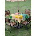 thumbnail image 4 of Outdoor Tablecloth with Umbrella Hole for Patio/Picnic/Party/Camping, Summer Swimming Rings Waterproof Table Cloth Square Cover Washable, Floral Plumeria Beach Seaside (60"x 60"), 4 of 8