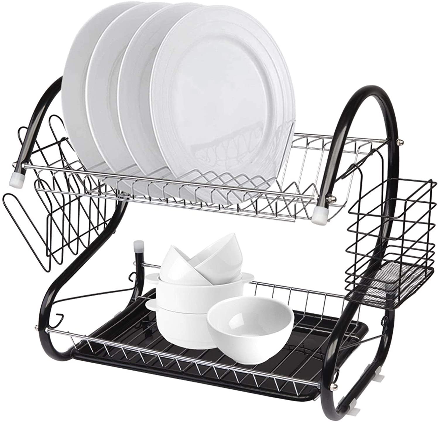 Kitchen Storage 2 Tiers Dish Cup Drying Rack Holder Organizer Drainer Dryer Tray 