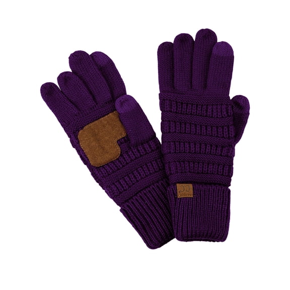 C.C Unisex Cable Knit Inner Lined Anti-Slip Touchscreen Texting Gloves, Purple