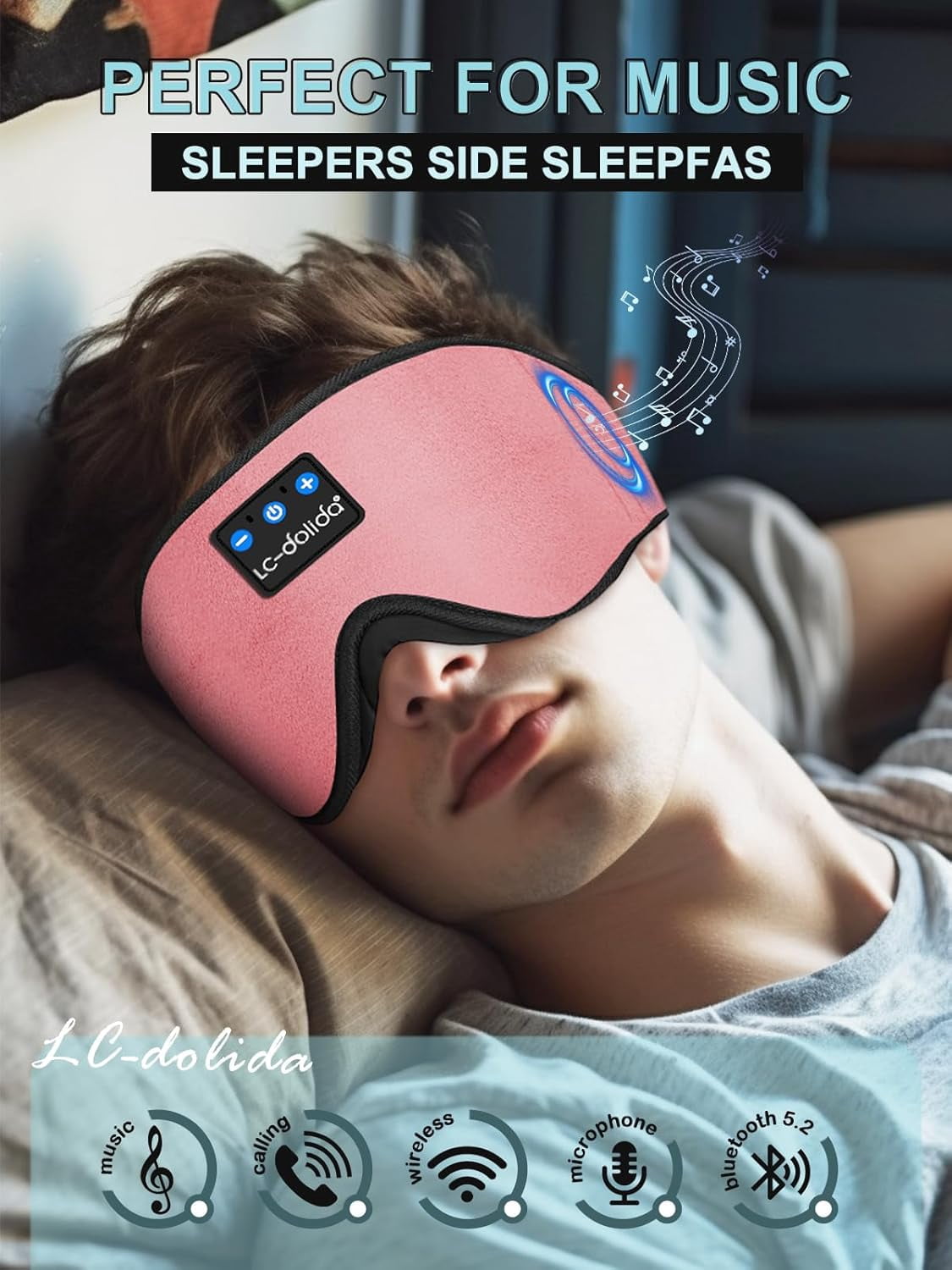 Sleep Mask with Headphones, Total Blackout Sleeping Headphones for Side Sleeper, Sleep Headphones with Bluetooth 5.4, Blackout Eye Mask for Sleeping Travel Meditation Men Women