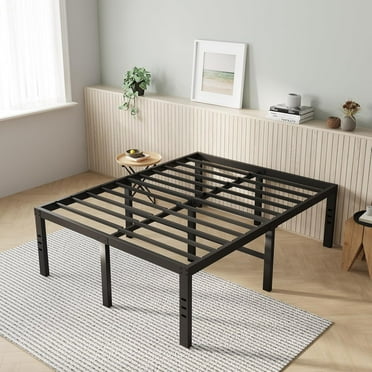 King Size Metal Platform Bed Frame - 18" Elevated Storage Bed with Steel Slats, No Box Spring Needed, Noise-Free Design