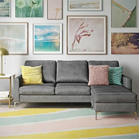 Novogratz Chapman Sectional Sofa with Chrome Legs, Gray