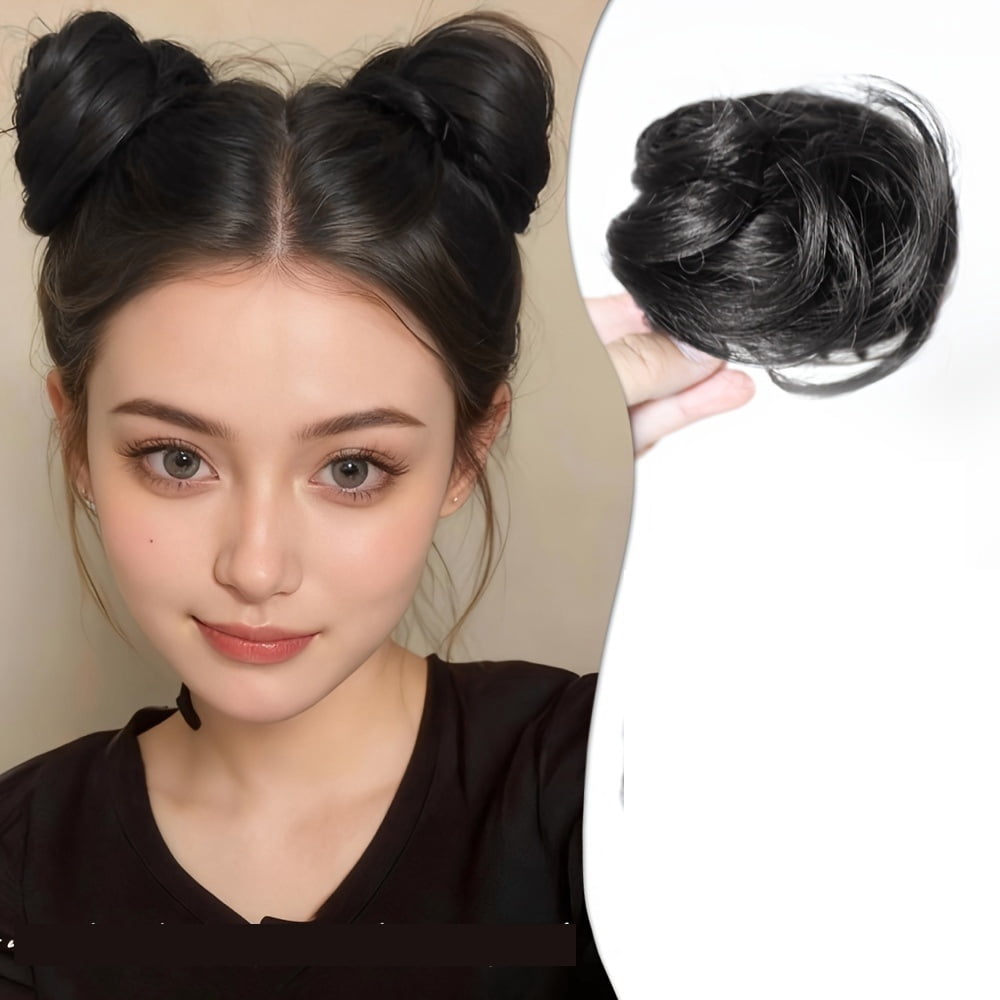 Cute cat ears mini claw clip messy bun wig, suitable for buns, ponytails and updos, heat-resistant fiber material, ideal for Halloween and Christmas
