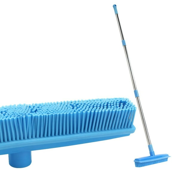 LandHope Carpet Broom for Pet Hair Indoor&Outdoor, 51'' Metal Long Handle Rug Rake, Blue