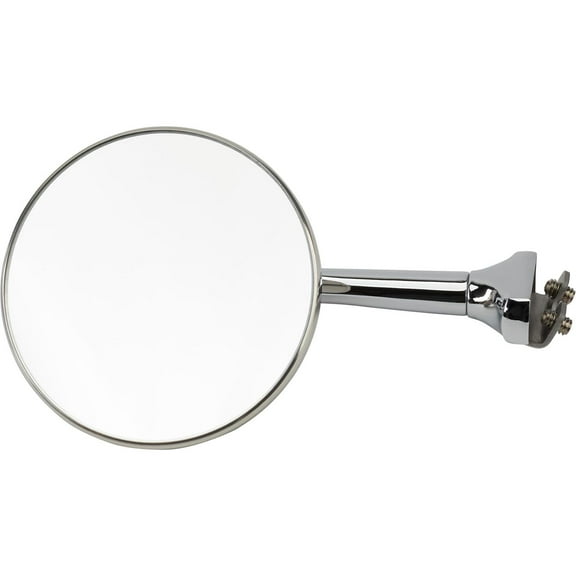 Speedway Motors Universal Stainless Clamp-On Door Edge Rear View Mirror, 4-Inch Round Flat Glass with 4.5-Inch Arm, Reversible Left or Right-Side Fit, Chrome Arm and Base