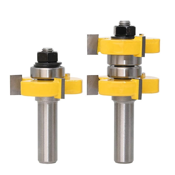 ABCISI 1/2 Inch Shank Adjustable Tongue and Groove Router Bit Set, 1-1/2" T Shape Stock Woodworking Cutting Milling Tools with Strong Grip and No Wobble