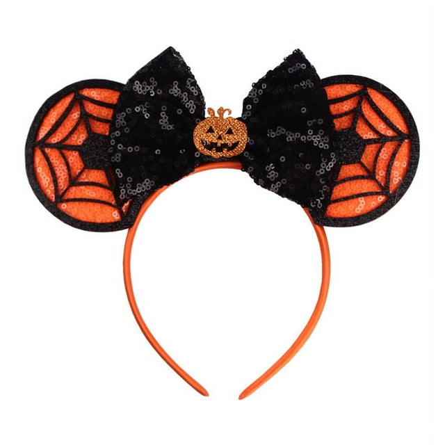 Diadema con orejas de ratón para mujer y niña, accesorios para el cabello con lazo de lentejuelas, diadema de Halloween con purpurina