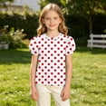thumbnail image 4 of Vornjynx Kids Girls T-Shirt Crew Neck Puff Short Sleeve Polka Dots Summer Casual Cute Tee Red Size 8-9, 4 of 9