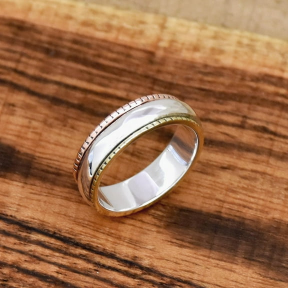 SS DESIGNS Spinner Ring, 925 Sterling Silver Ring, Narrow Band Ring, Stackable Ring, Two Tone Ring, Fidget Ring Minimalist Ring Thumb Ring Gift For Her