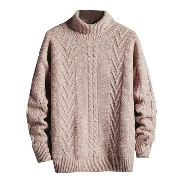cfhntfmh Sweaters for Men Slim Warm Long Sleeve Cable Knitted Sweates Fall Winter Fashion High Neck Plain Pullover Tops