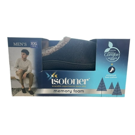 

Isotoner Men s Memory Foam MicroTerry Lined Hoodback Eco Comfort Slippers (Black Herringbone M (8-9))