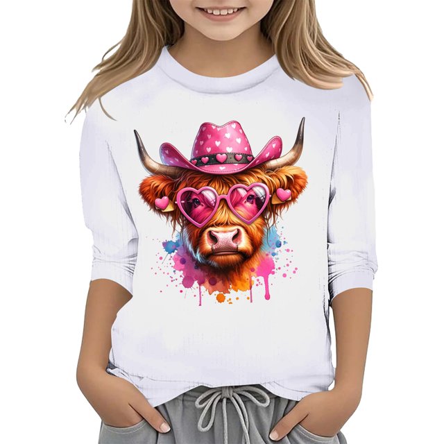 TZEWGL Tees For Newborn Print Round Neck Loose Short Cropped Sleeve Blouse For Baby size 13-14T