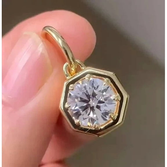 1Ct Round Cut Simulated Diamond Solitaire Women's Pendant 18'' Chain 14K Yellow Gold Plated 925 Sterling Silver