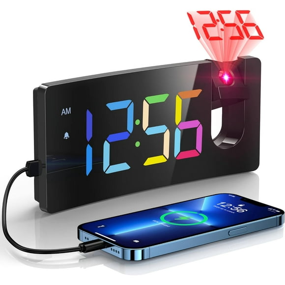 Teetheory Bedroom Projector Alarm Clock, 180° Rotating Projector Arm, 3.4-inch Display, Adjustable Brightness, Suitable for Home and Office Use