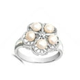 thumbnail image 4 of Clear CZ Simulated Pearl Filigree Flower Ring Sterling Silver Band White 925 Female Size 4, 4 of 4