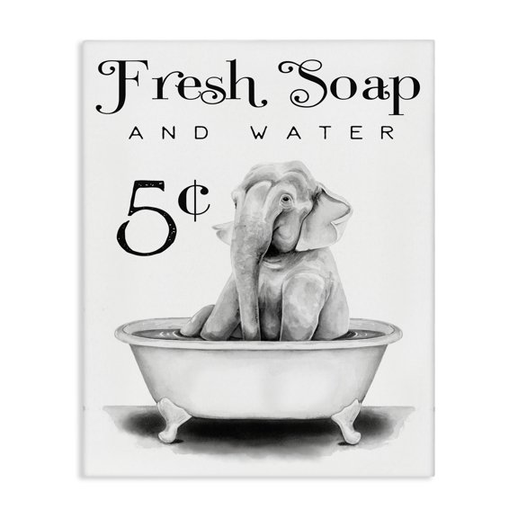 Stupell Industries Shabby Chic Elephant Bathtub Fresh Soap Canvas Art, 16 x 20, by Rachel Nieman