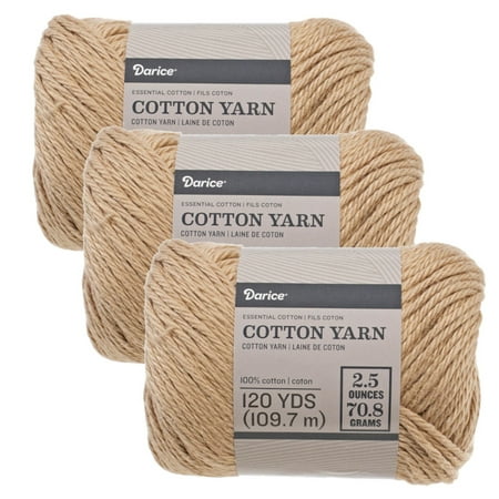 Size 4 Medium 100% Cotton Yarn - 3 Pack of Skeins in Assorted Colors - Knit, Crochet, Weave, Knot, Macrame - Machine Washable and