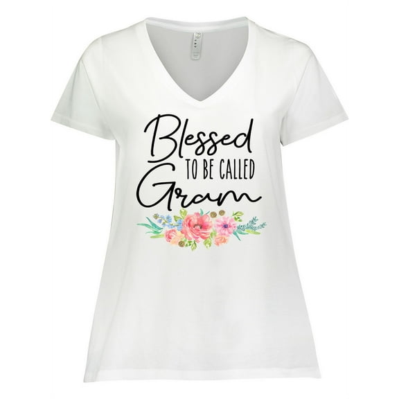 Inktastic Blessed to Be Called Gram with Beautiful Pastel Flowers Women's Plus Size V-Neck T-Shirt