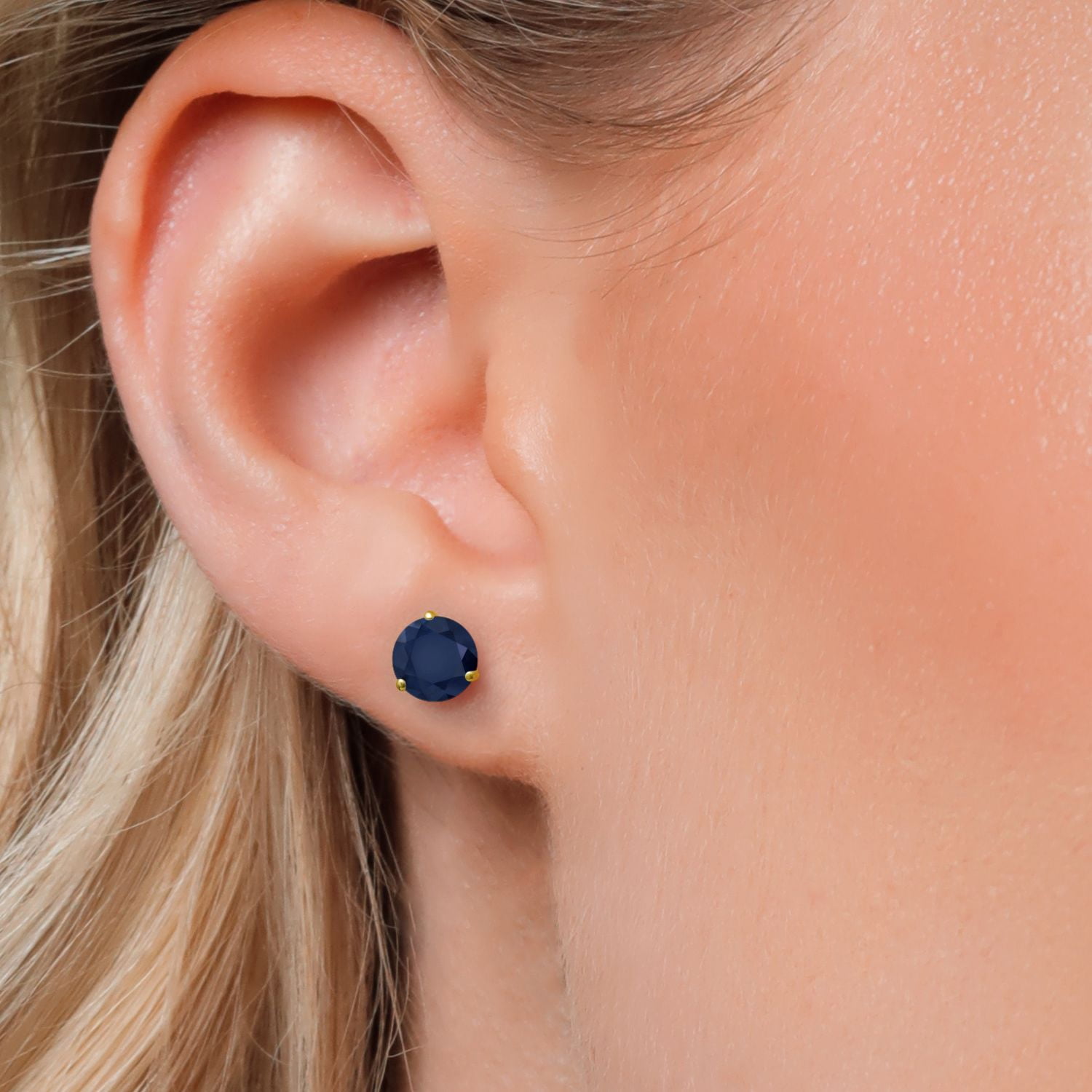 Gem Stone King 14K Yellow Gold Blue Sapphire 3 Prong Martini Screw Back Stud Earrings for Women Men (2.00 Cttw, Gemstone September Birthstone, Round 6MM)