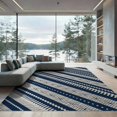 thumbnail image 2 of ODIKA 8'x10' Navy Cream Geometric Stripe Design Washable Area Rug Intricate Diagonal with Zigzags for Dining Room, Large Office, Lounge, Non-Slip Chair-Friendly Mat, 2 of 7