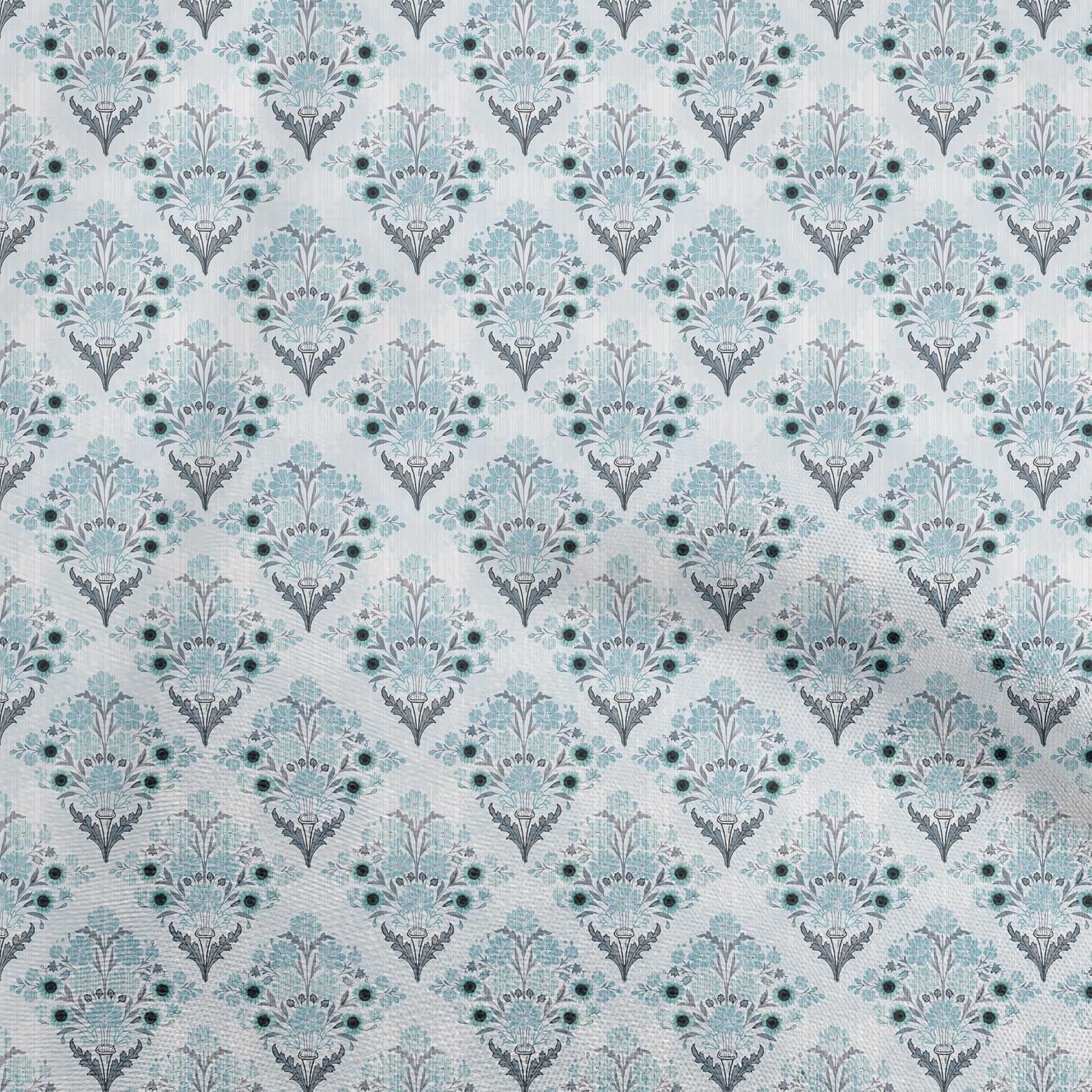 oneOone Polyester Spandex Light Blue2 Fabric Asian Block Floral Dress Material Fabric Print Fabric By The Yard 56 Inch Wide