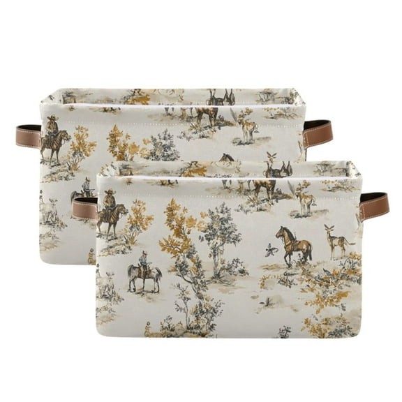 Ryvnso Horses Pattern Storage Basket Large Bin Foldable Boxes Toys Organizer 14.2x10.2x8.3in 2 PCs