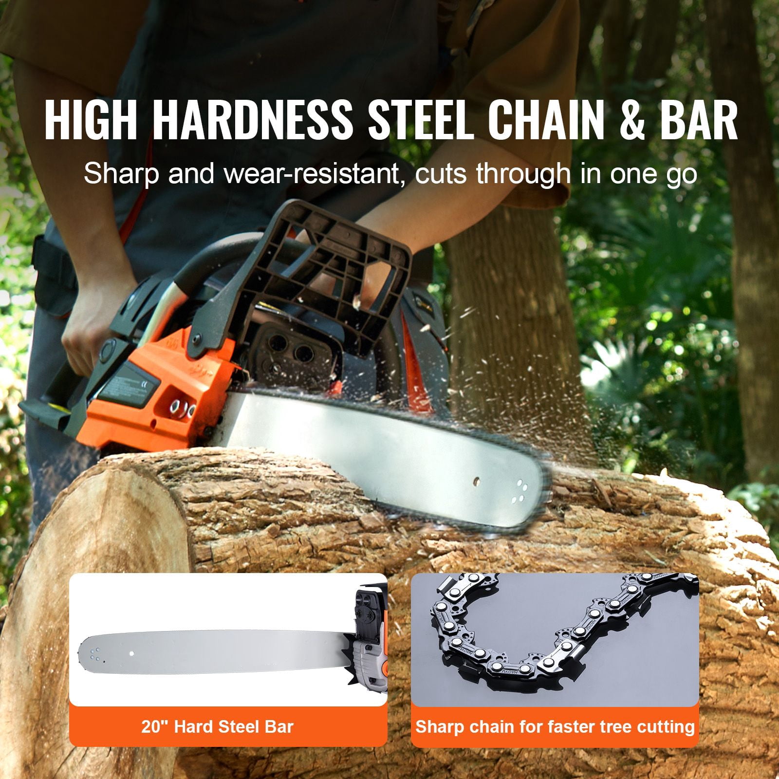Zaverox 58CC 20 Inch 3.22HP Gas Powered Chainsaw, Handheld Cordless Petrol Chain Saw for Tree Cutting Trimming Farm Garden Forest Use