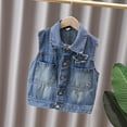 thumbnail image 2 of Kids' Retro Denim Vest Sleeveless Collared Button Down Washed Jacket Fashionable Casual Vest for Back-to-School & Outings (2-12 Years), 2 of 8