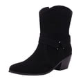 thumbnail image 5 of Black Suede Ankle Cowboy Boots for Women Wide Calf Cowgirl Booties Pointed Toe Mid Calf Riding Boots, 5 of 6