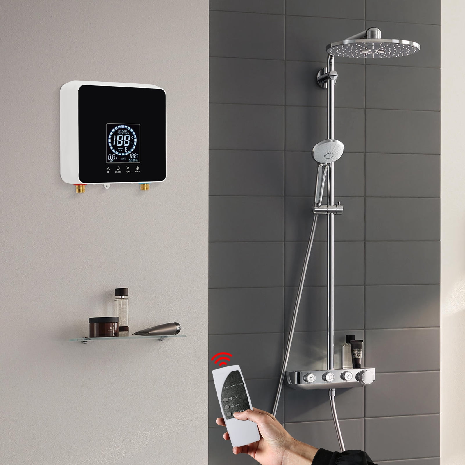 5500W 110V Electric Water Heater, Bathroom Kitchen Instant Hot Water Heater W/ LED Display and Remote Control
