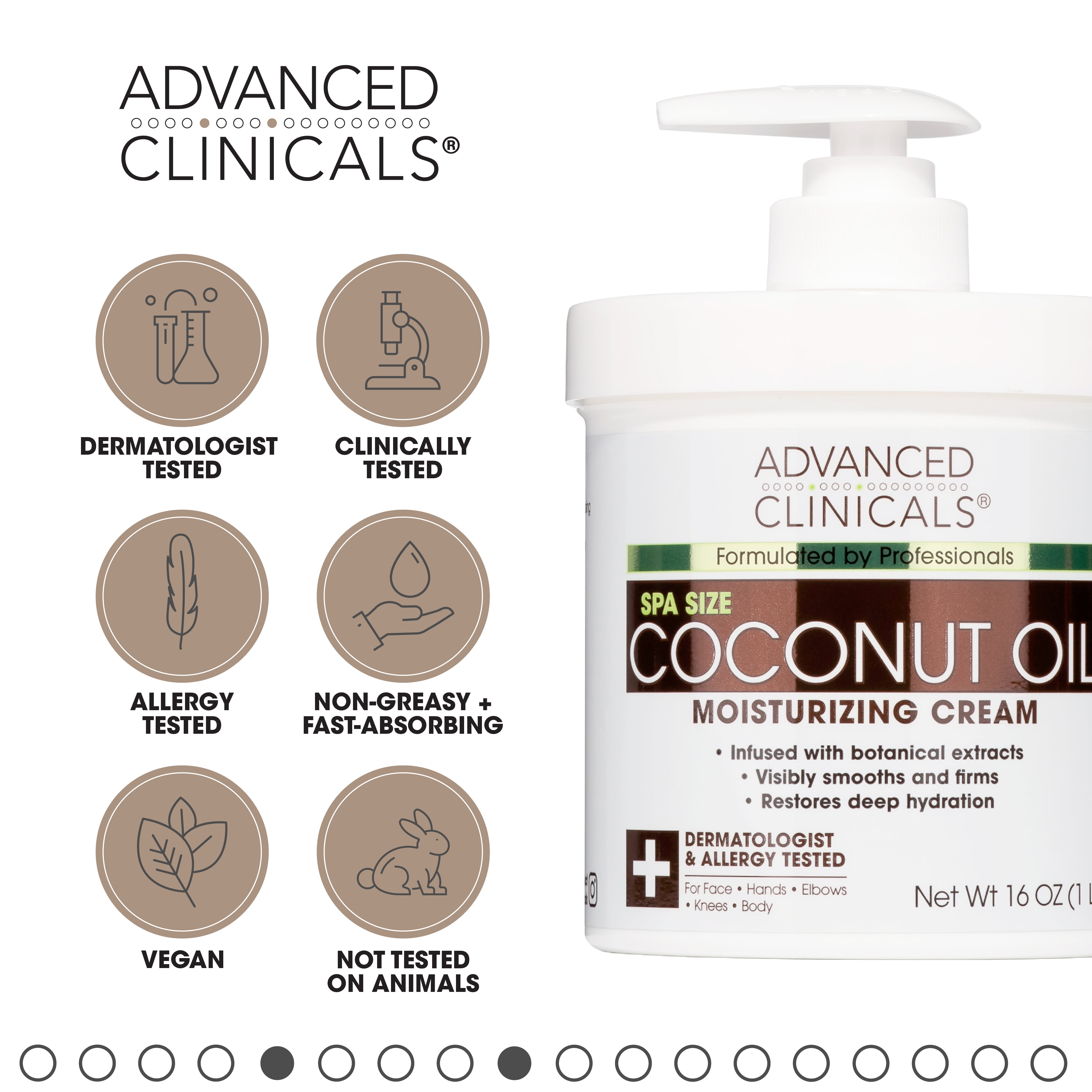 Advanced Clinicals Moisturizing Coconut Oil Body Cream + Anti Aging Retinol Body Cream. Set of Two 16 fl oz