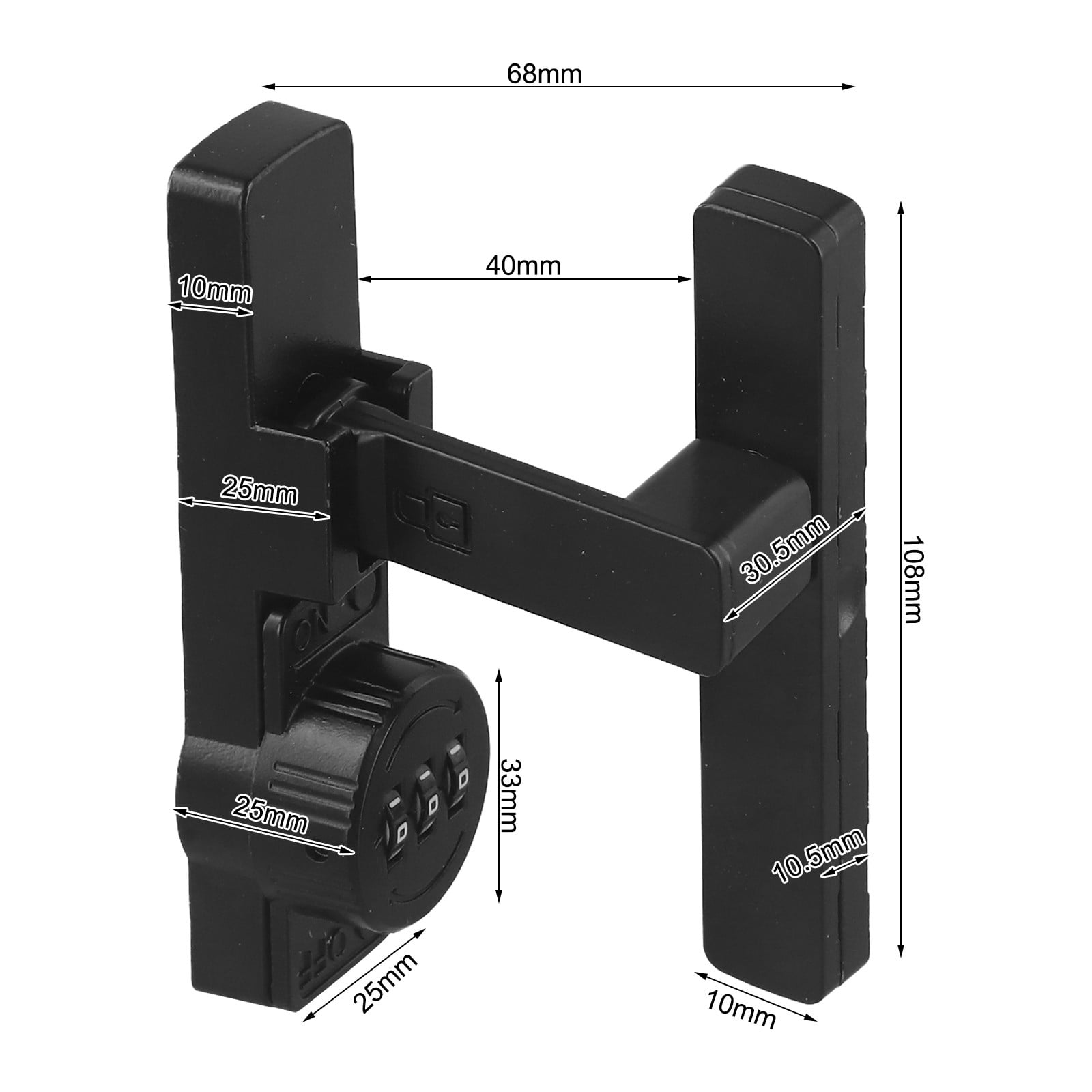 CHENGSI for 3-Digit Combination Lock 90 Degree Sliding Door Lock Black Zinc Alloy Security Latch for Bathroom Cabinet Kitchen Office Hotel 1000 Code Combinations Password Protection