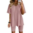 thumbnail image 2 of Lisingtool Biker Shorts Women Womens Two Piece Outfits Short Sleeve Tops Short Pants Running Yoga Sport Sets Shorts for Women Pink, 2 of 9