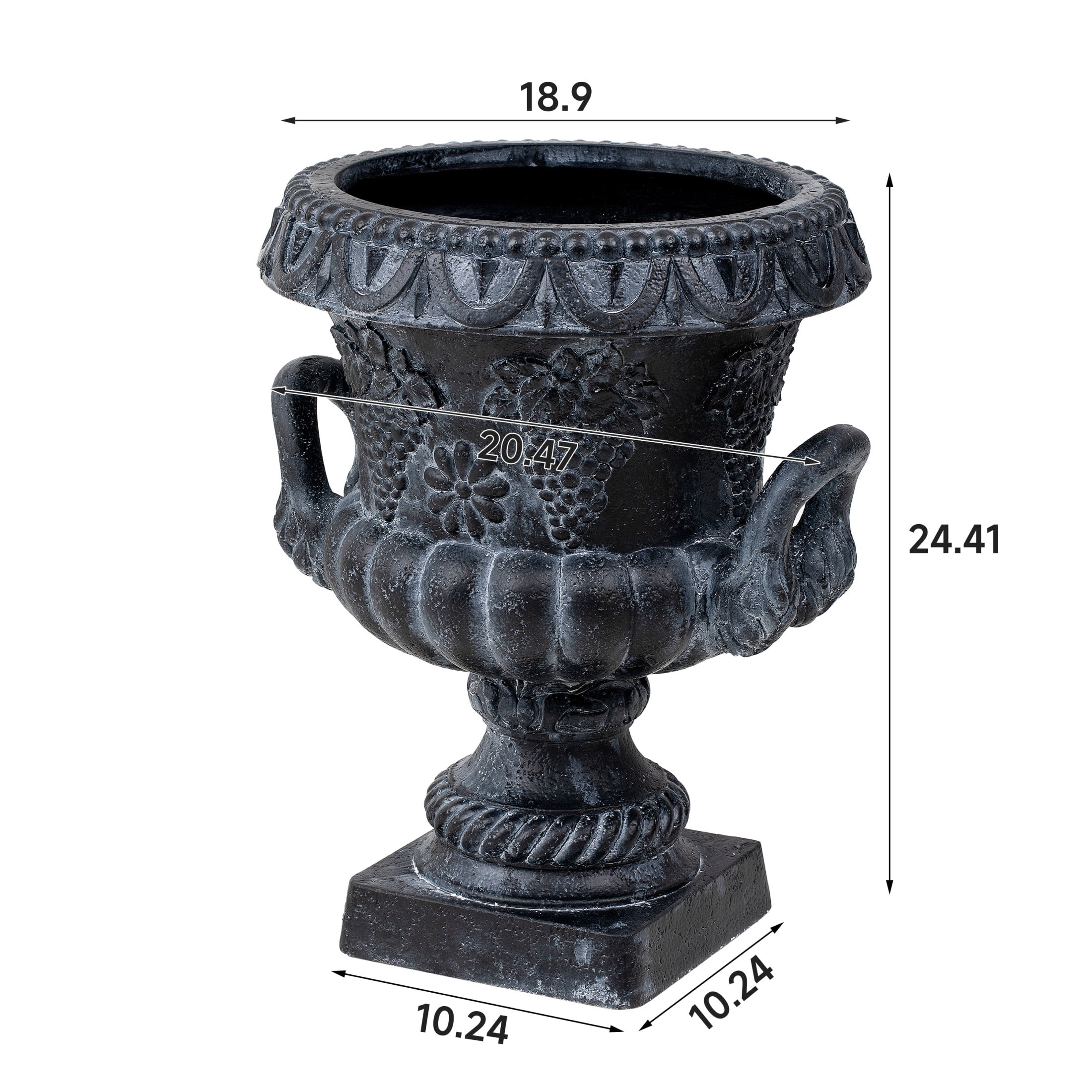 Christopher Knight Home MGO Grape Relief Urn Planter with Elephant-Head Handles, Antique Black