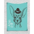 thumbnail image 1 of Chihuahua Tapestry, Face Sketch of Dog with Hat and Life is Better with a Chi Words, Wall Hanging for Bedroom Living Room Dorm Decor, 40W X 60L Inches, Seafoam Taupe and White, by Ambesonne, 1 of 2