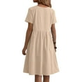 thumbnail image 4 of JBXKXYW Dresses for Women 2024 Casual Spring Womens Midi Plu Size Dresses Casual Cotton Linen Dress Crewneck Short Sleeve Cute A Line Tunic Dress With Pockets Summer Dresses (Beige,XXXL), 4 of 5