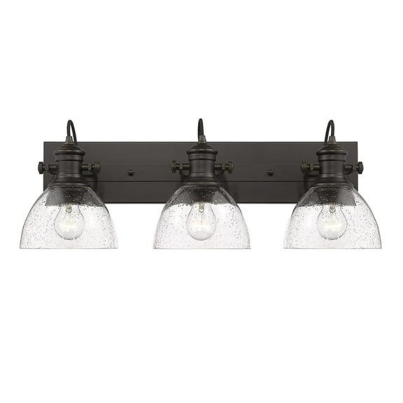 Yep by Golden Lighting Hines 3-light Vanity in Rubbed Bronze and Seeded Glass