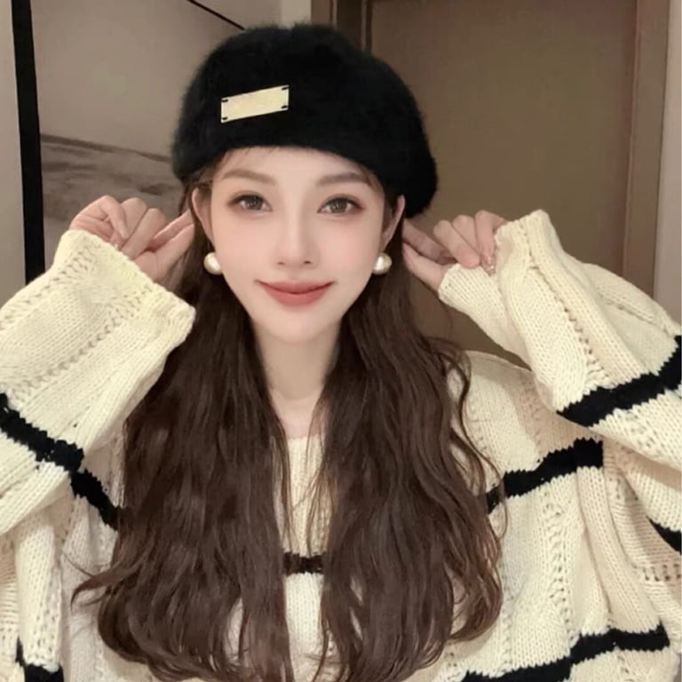 Women Beret Hat Angora rabbit hair hat Beanie Cap Classic 