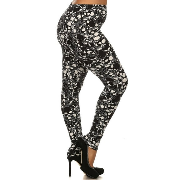 Buttery Soft Black Layers of Skulls Plus Size Leggings (One Size Plus,Black)