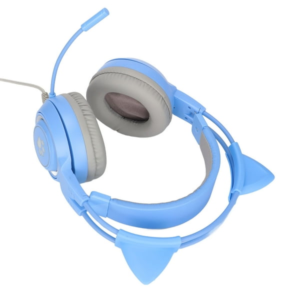 Auriculares para juegos con orejas de gato SYG25 con conector USB de 3,5 mm y compatible con ajuste de volumen y micrófono silenciado (azul)