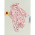 thumbnail image 3 of Bagilaanoe Newborn Baby Girl Jumpsuits Floral Print Long Sleeve Bodysuit + Headband 3M 6M 12M 18M Infant One Piece Romper, 3 of 7