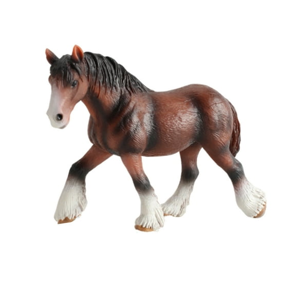 1PC Simulation Clydesdale Horse Model Plastic Animal Ornament Desktop Adornment Kids Toy for Home Shop(Brown)